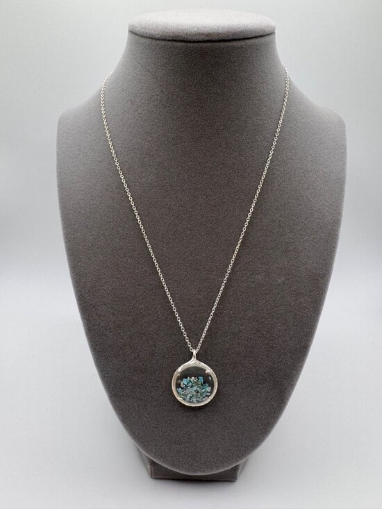 Jewelry - Catherine Weitzman Birthstone Turquoise Shaker Necklace Silver Tone Signed